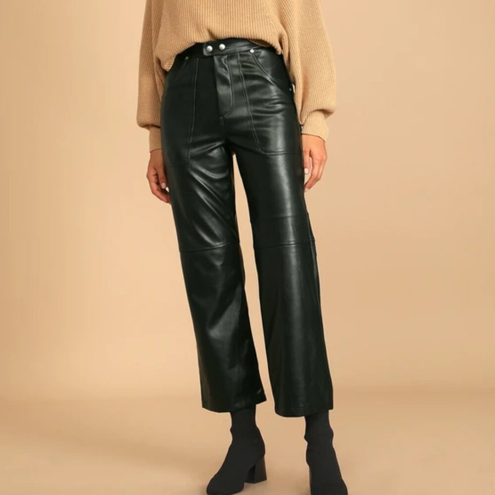Blank NYC The Baxter Ribcage Straight Leg Faux Leather Pant in Dark Green